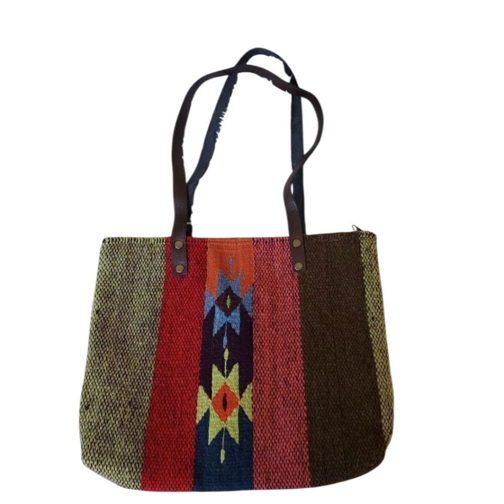 Hand Made Wool Tote Bag Made In Oaxaca Mexico Wool‎ Bohemian Western Art To Wear
